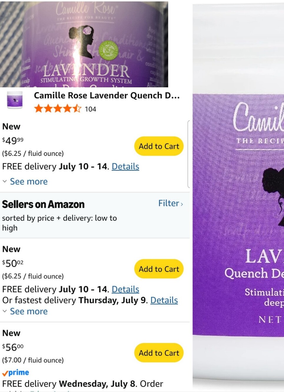 (1)Camille Rose Lavender Quench Deep Conditioner
